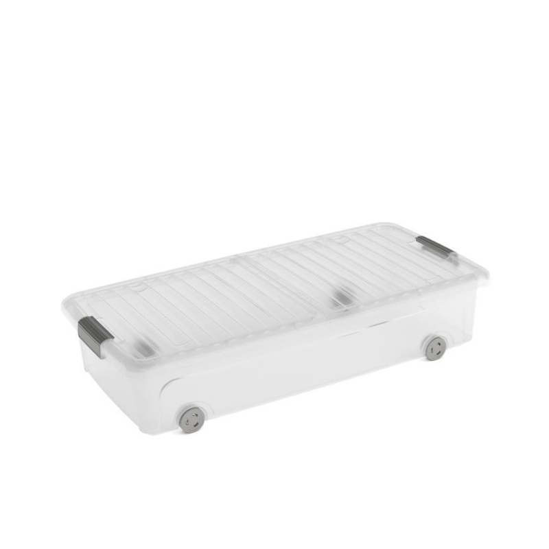 Box KIS W Box Underbed L, 35L, priesvitný, 39x79x17 cm, so sivým vekom, s kolieskami