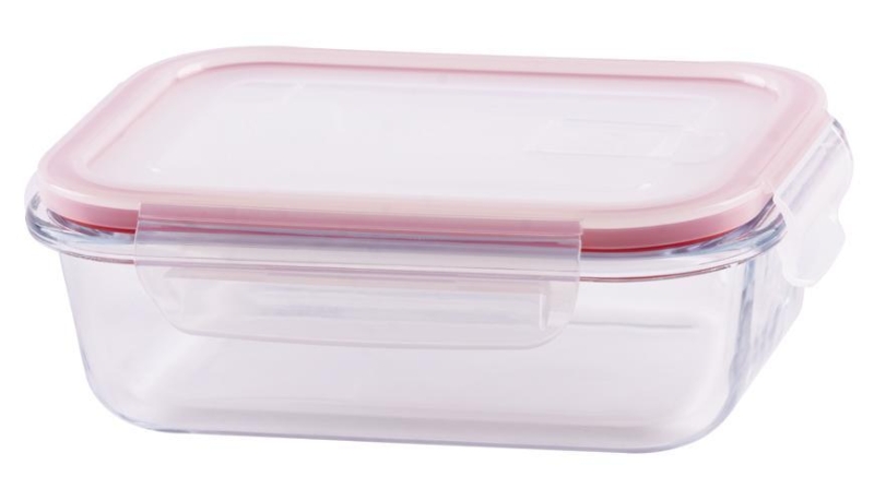 Dóza MagicHome BSG2, 0650 ml, 17x13x6 cm, obdĺžniková, borosilikátové sklo/PP, Clip