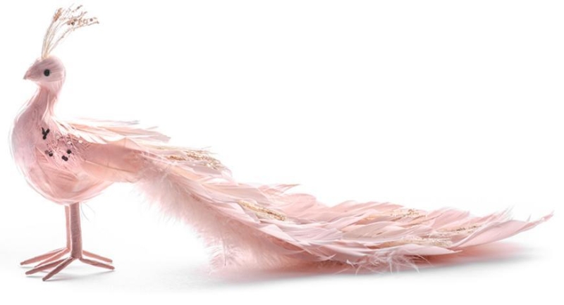 Dekorácia MagicHome Vianoce, Páv, ružový, páperový, 33x12x15 cm