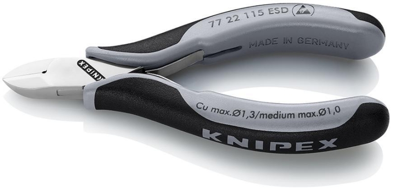 Klieste KNIPEX 77 22 115 ESD, stipacie, bocne, pre elektroniku, prievl. klb