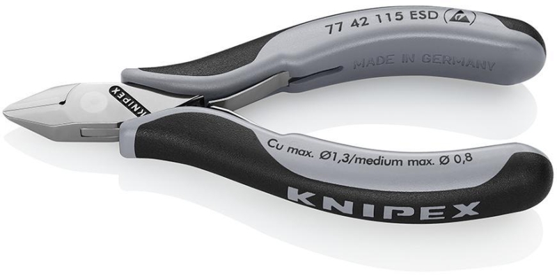 Klieste KNIPEX 77 42 115 ESD, stipacie, bocne, pre elektroniku, prievl. klb