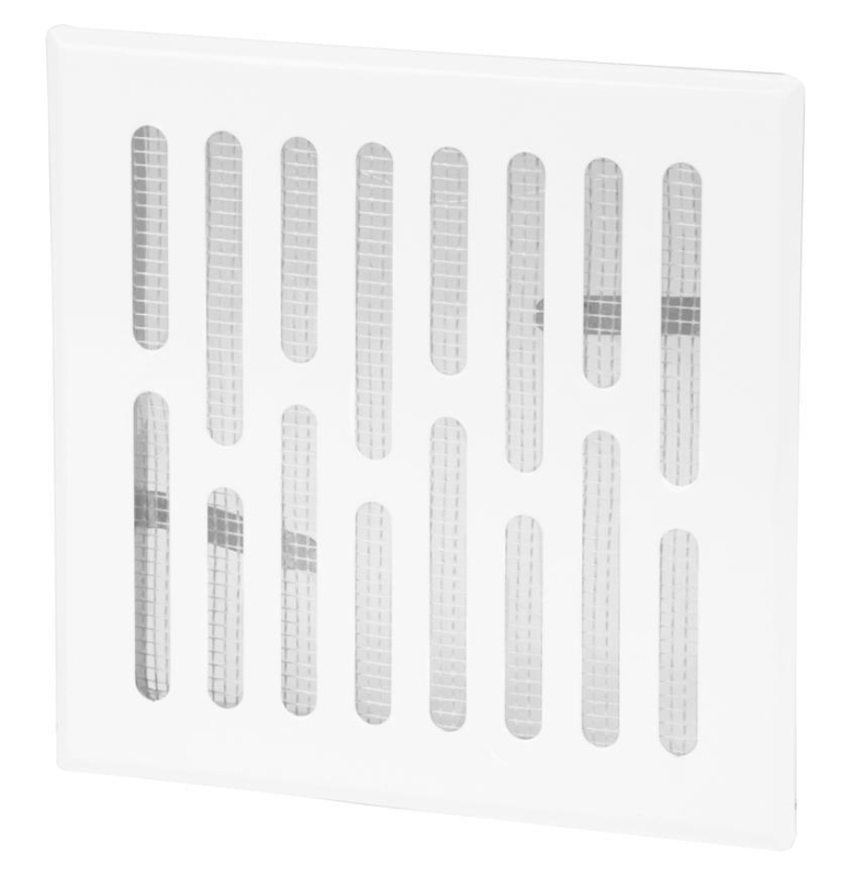 Mriežka vetracia Awenta M1B 168/140 mm, biela, kovová, so sieťkou