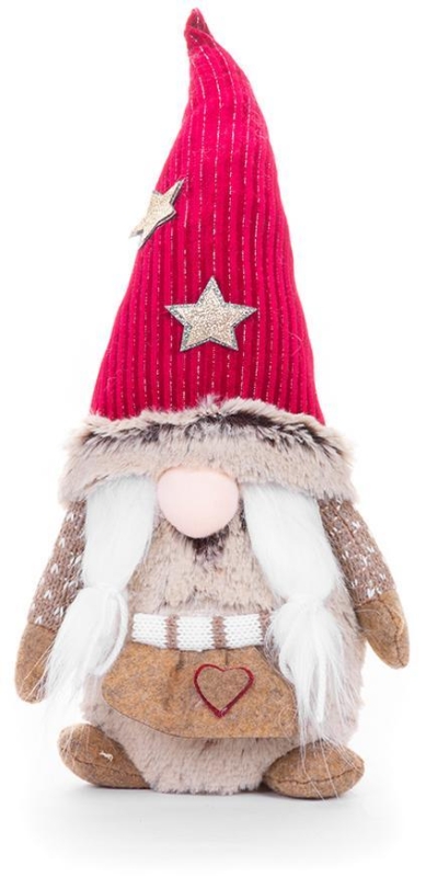 Postavička MagicHome Vianoce, Škriatok s krátkymi nohami a krátkou bradou, látkový, červeno-hnedý, 19x13x35 cm