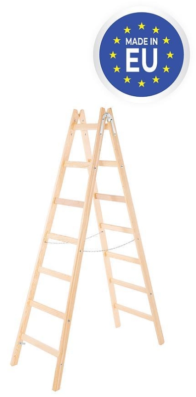 Rebrík Strend Pro, 7-stupňový, dvojitý, drevený, 2,26 m, max. 150 kg