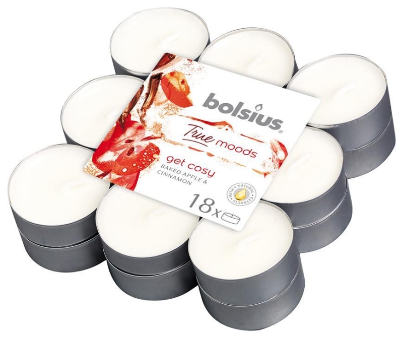 Sviecky bolsius Tealight True Moods, Get cosy (pečené jablko a škorica), bal. 18 ks